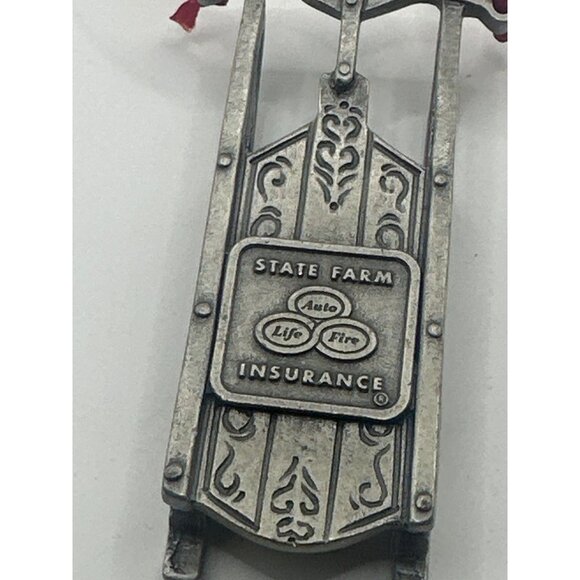 State Farm Auto Life Fire Insurance Vintage Metal Sled Ornament Silver-Tone With - Picture 1 of 2